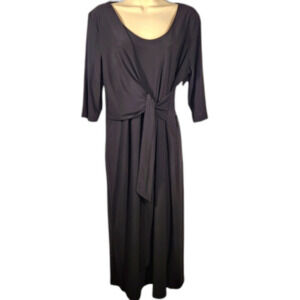 Emma & Michele Dress Wrap Black Midi 3/4 Sleeve Stretch Jersey Lightweight NWT L